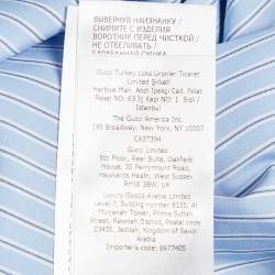 Gucci Blue Striped Cotton Pearl Embellished Collar Shirt M
