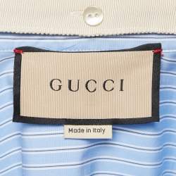 Gucci Blue Striped Cotton Pearl Embellished Collar Shirt M