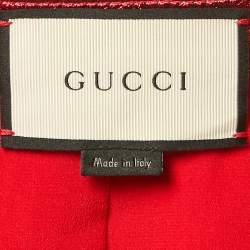  Gucci Red/Blue Coated Leather Plisse Midi Skirt M