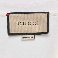 Pre Owned Gucci White Knitted Teddy Applique Jersey T-Shirt M