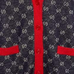 Gucci Navy Blue GG Jacquard Wool & Alpaca Button Front Cardigan L