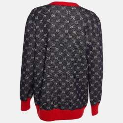Gucci Navy Blue GG Jacquard Wool & Alpaca Button Front Cardigan L