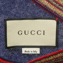 Gucci Navy Blue Intarsia Cube Lurex Wool Blend Knit Long Sleeve Sweater M