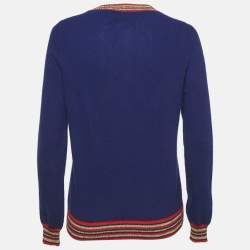 Gucci Navy Blue Intarsia Cube Lurex Wool Blend Knit Long Sleeve Sweater M