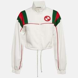 Pre Owned Gucci White Web Trim Jersey Track Jacket S