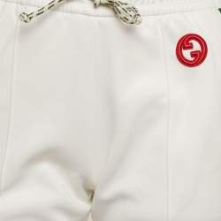 Pre Owned Gucci White Web Trim Jersey Buttoned Slit Detail Track Pants XS
