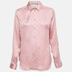 Gucci Pink GG Crinkled Silk Button Front Shirt M