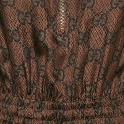 Gucci Brown GG Monogram Print Silk Contrast Tape Trimmed Mini Dress S