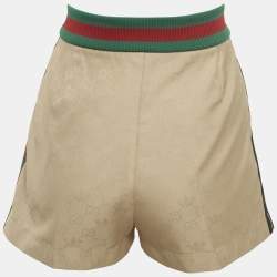 Pre Owned Gucci x Adidas Beige Logo Jacquard Web Waistband Short S