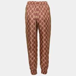 Gucci Burgundy GG Print Silk Side Tape Trimmed Joggers S