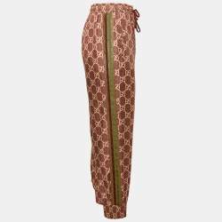 Gucci Burgundy GG Print Silk Side Tape Trimmed Joggers S
