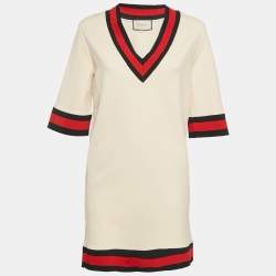 Gucci Cream Jersey Grosgrain-Trim Mini Dress M