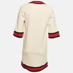 Gucci Cream Jersey Grosgrain-Trim Mini Dress M