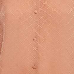 Gucci Coral Rose Pink Monogram Jacquard Silk Button Front Shirt L