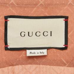 Gucci Coral Rose Pink Monogram Jacquard Silk Button Front Shirt L