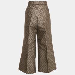Pre Owned Gucci Beige GG Monogram Cotton Blend Canvas Culottes Pants L