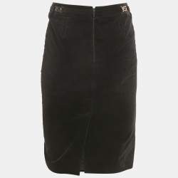 Pre Owned Gucci Black Velvet GG Logo Pencil Skirt S