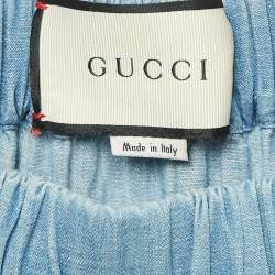 Gucci Blue Lace Trim Chambray Tiered Midi Skirt S