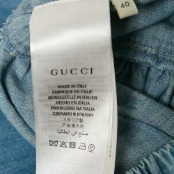 Gucci Blue Lace Trim Chambray Tiered Midi Skirt S