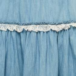 Gucci Blue Lace Trim Chambray Tiered Midi Skirt S
