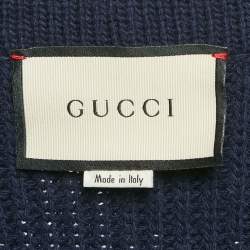 Gucci Navy Blue Embroidered Wool Pearl Detail Button Front Cardigan XS