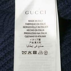 Gucci Navy Blue Embroidered Wool Pearl Detail Button Front Cardigan XS