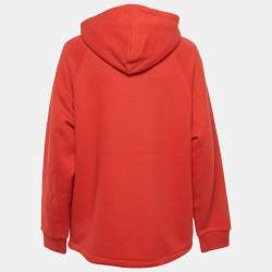 Gucci Red Cotton Web and Gucci Label Hooded Sweatshirt XXS