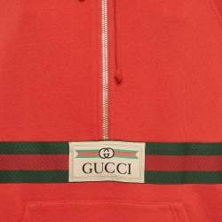 Gucci Red Cotton Web and Gucci Label Hooded Sweatshirt XXS