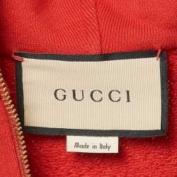 Gucci Red Cotton Web and Gucci Label Hooded Sweatshirt XXS