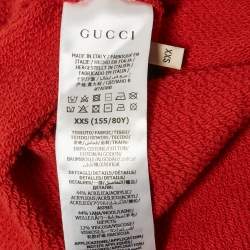 Gucci Red Cotton Web and Gucci Label Hooded Sweatshirt XXS