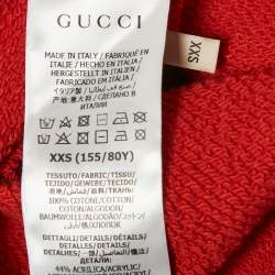 Gucci Red Cotton Web and Gucci Label Hooded Sweatshirt XXS