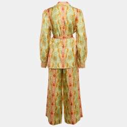 Gucci Green/Orange Floral Print Silk Shirt and Pants Set L