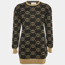Gucci Black GG Lamé Wool Knit Crew Neck Sweater M