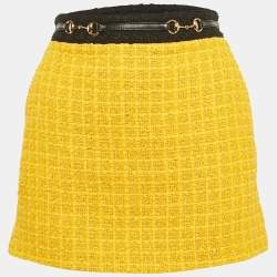 Gucci Yellow Tweed Horsebit Detail Mini Skirt S