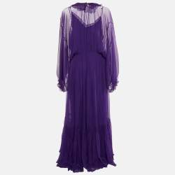 Gucci Purple Chiffon Gathered Maxi Dress L