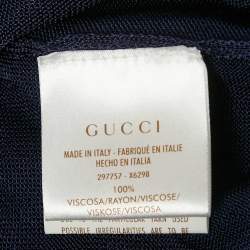 Gucci Navy Blue Jersey Tie-Up Neck Detail Top M