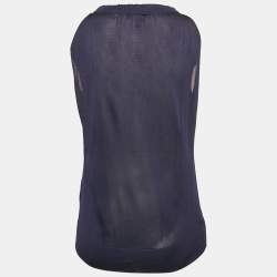 Gucci Navy Blue Jersey Tie-Up Neck Detail Top M