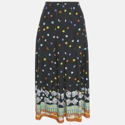 Gucci Blck Printed Silk Pleated Midi Skirt M