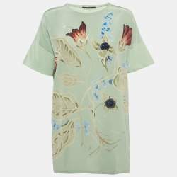 Gucci Green Print Silk and Cotton Half Sleeve Top L