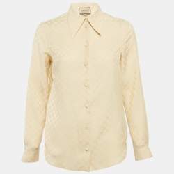 Gucci Beige GG Silk Crepe Button Front Shirt XS