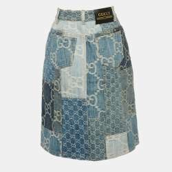 Pre Owned Gucci Blue GG Patchwork Denim High Waist Skirt M