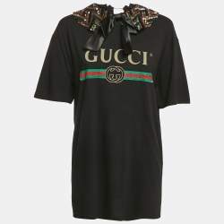 Gucci Black Cotton Knit Detachable Embellished Coollar Detail T-Shirt L