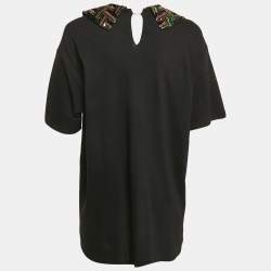 Pre Owned Gucci Black Cotton Knit Detachable Embellished Coollar Detail T-Shirt L