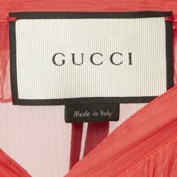 Pre Owned Gucci Pink Silk Chiffon Ruffle Neck Detail Button Front Sheer Top M