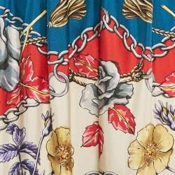 Pre Owned Gucci Blue Floral Print Silk Maxi Skirt S