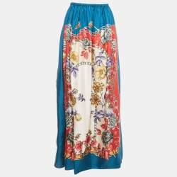 Pre Owned Gucci Blue Floral Print Silk Maxi Skirt S