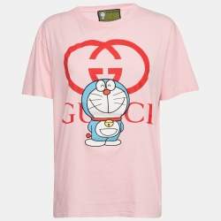 Gucci x Doraemon Pink Embroidered Jersey Crewneck T-Shirt XS