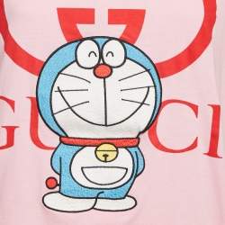 Gucci x Doraemon Pink Embroidered Jersey Crewneck T-Shirt XS