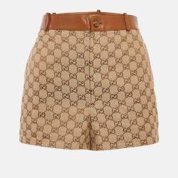 Gucci Beige GG Canvas Leather Trimmed Shorts XL