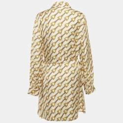 Gucci Off-White Horse-bit Print Silk Button Front Belted Short Dress L